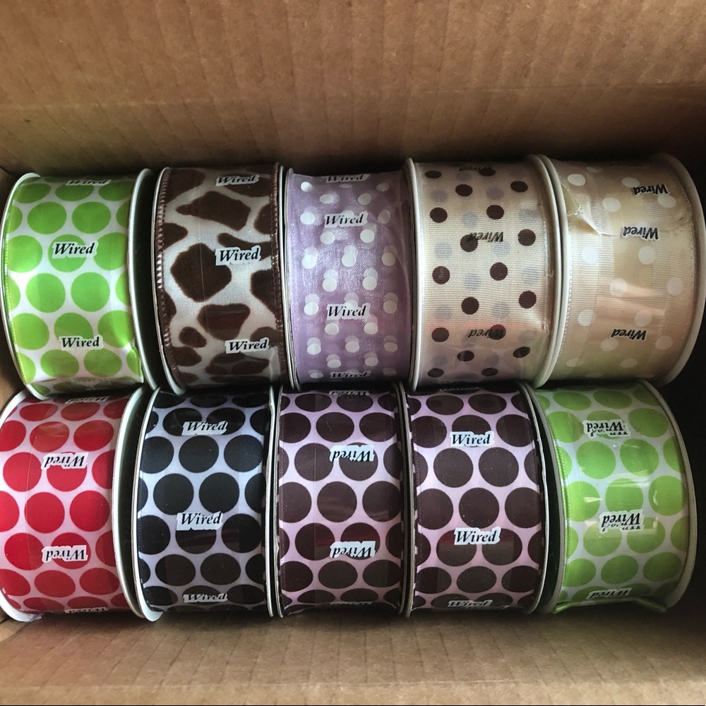 Lot of 10 New Wired Spools of Ribbon…all 1.5”wide x 3 yd.